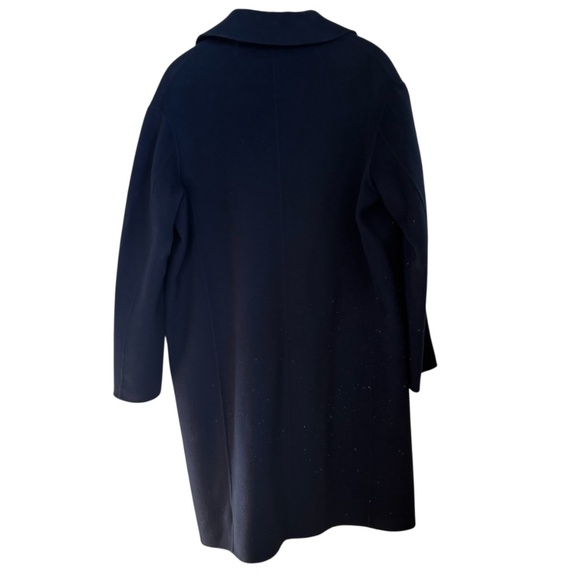 Vince Women's Navy Double-Breasted Wool Coat Size Large Long Overcoat Luxury - Picture 4 of 8